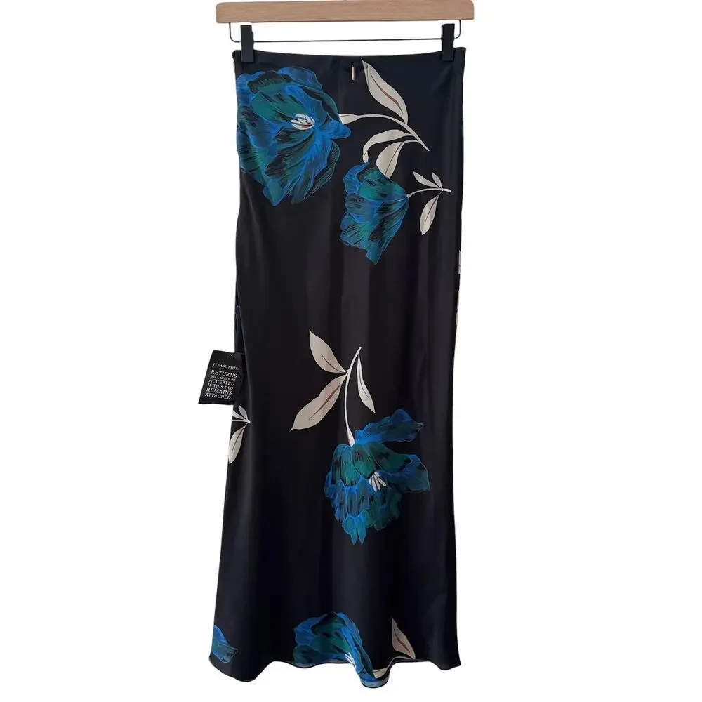 NWT MISA Los Angeles Fay Midi Skirt Nightshade Floral Black Size XS